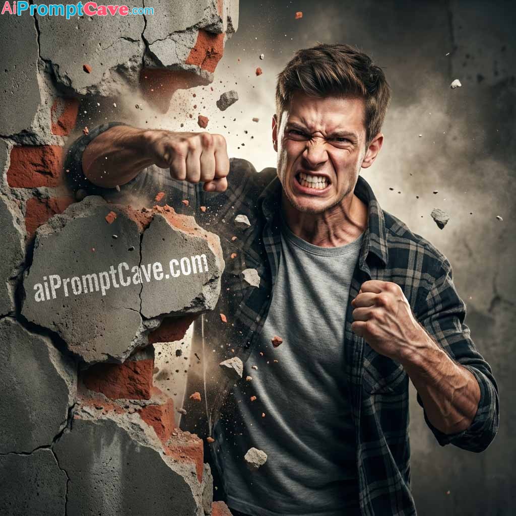 Angry Man Destroying a Wall - free ai image prompt