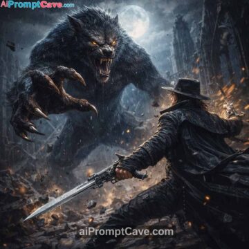 Epic Cinematic Battle - Werewolf Vs Man Prompt - Free Ai Image Prompt