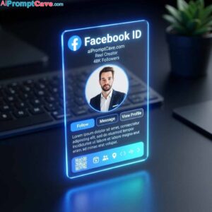 Get Neon Futuristic, Transparent, Floating Facebook Page ID Card - Free Ai Image Prompt