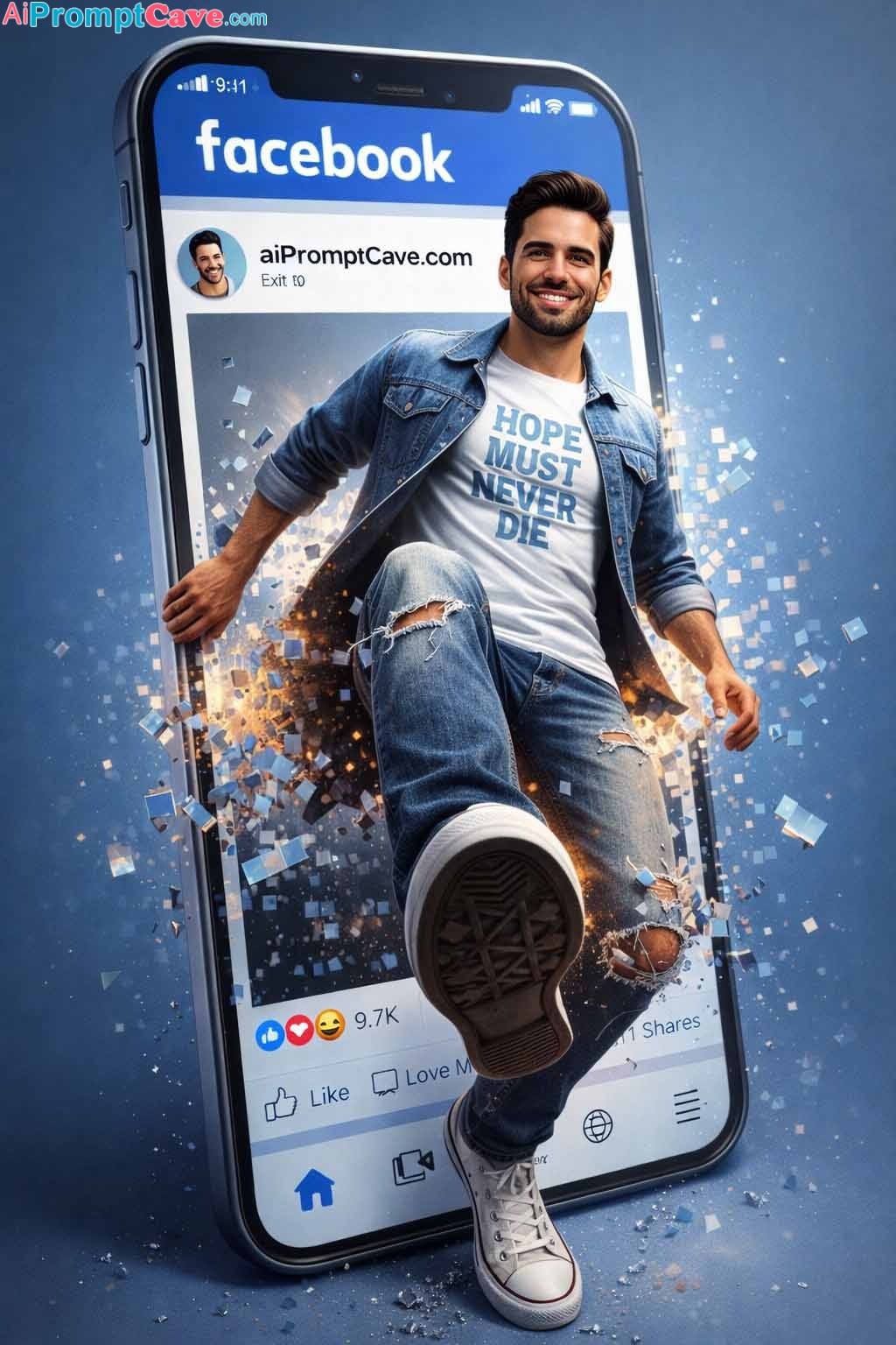 Make a design of your self getting out of smart phone facebook profile