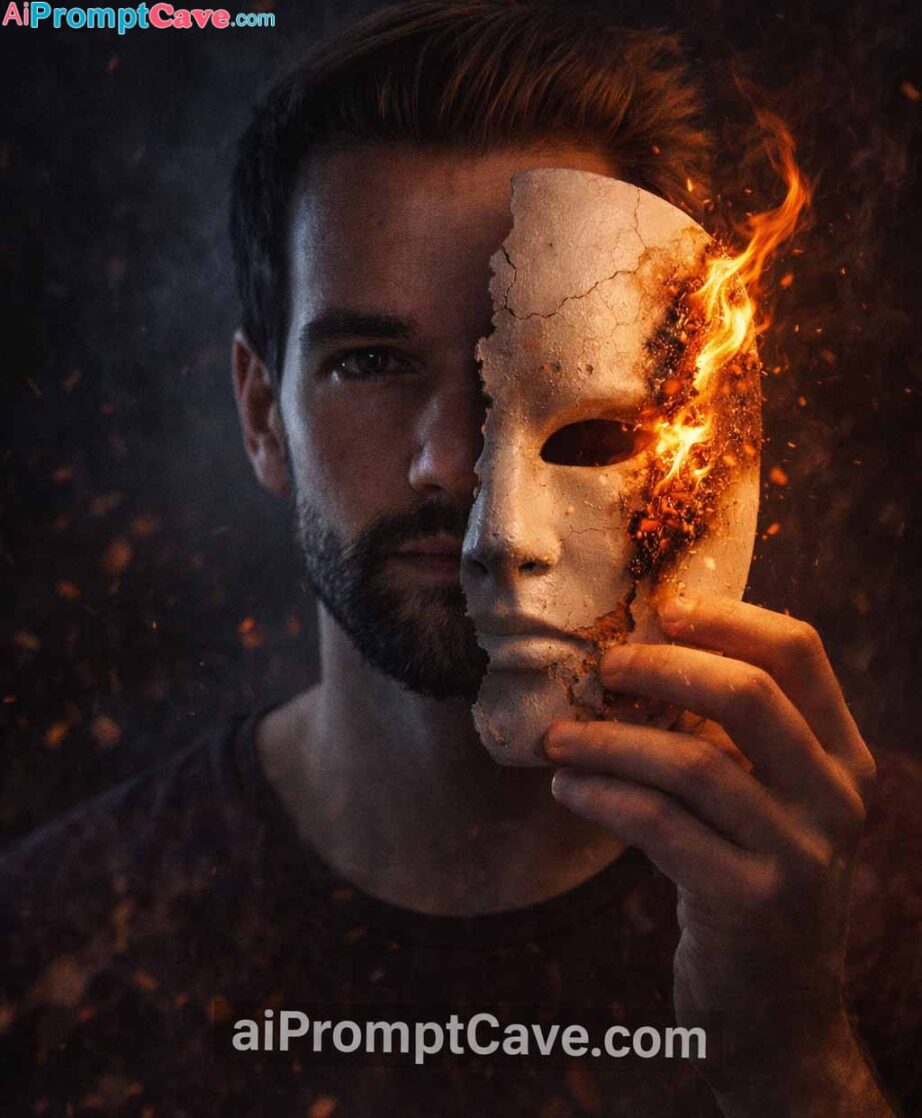 Man With a Fire Mask - Free Ai Image Prompt