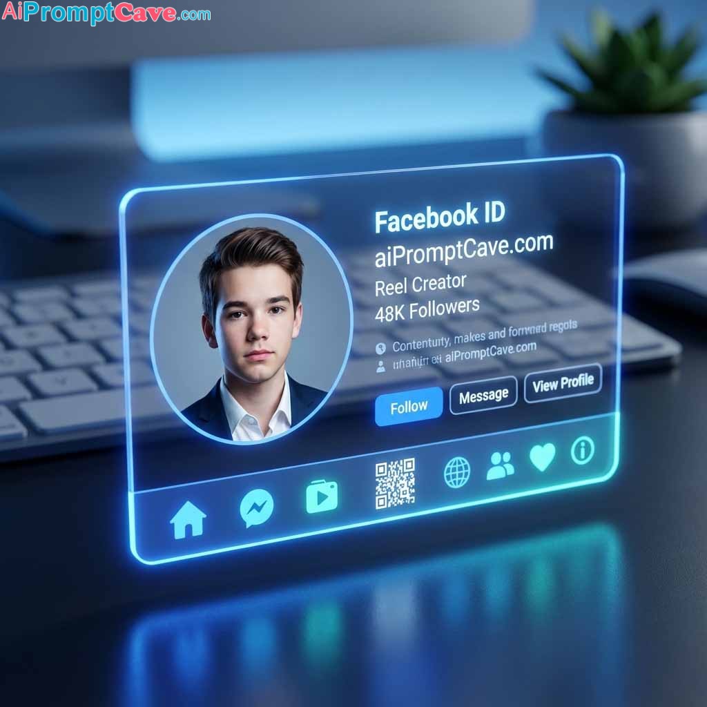 Neon Futuristic- Transparent- Floating Facebook ID Card - Free Ai Image Prompt