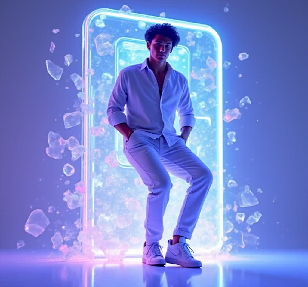 Social Media Design, Walking Confident out of the Phone - Free Ai Image Prompt