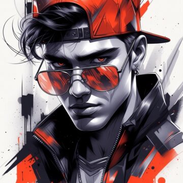 Graphic Novel Character - Stylish Handsome Young Man - black, white, and bright red color - Free Ai Image Prompt