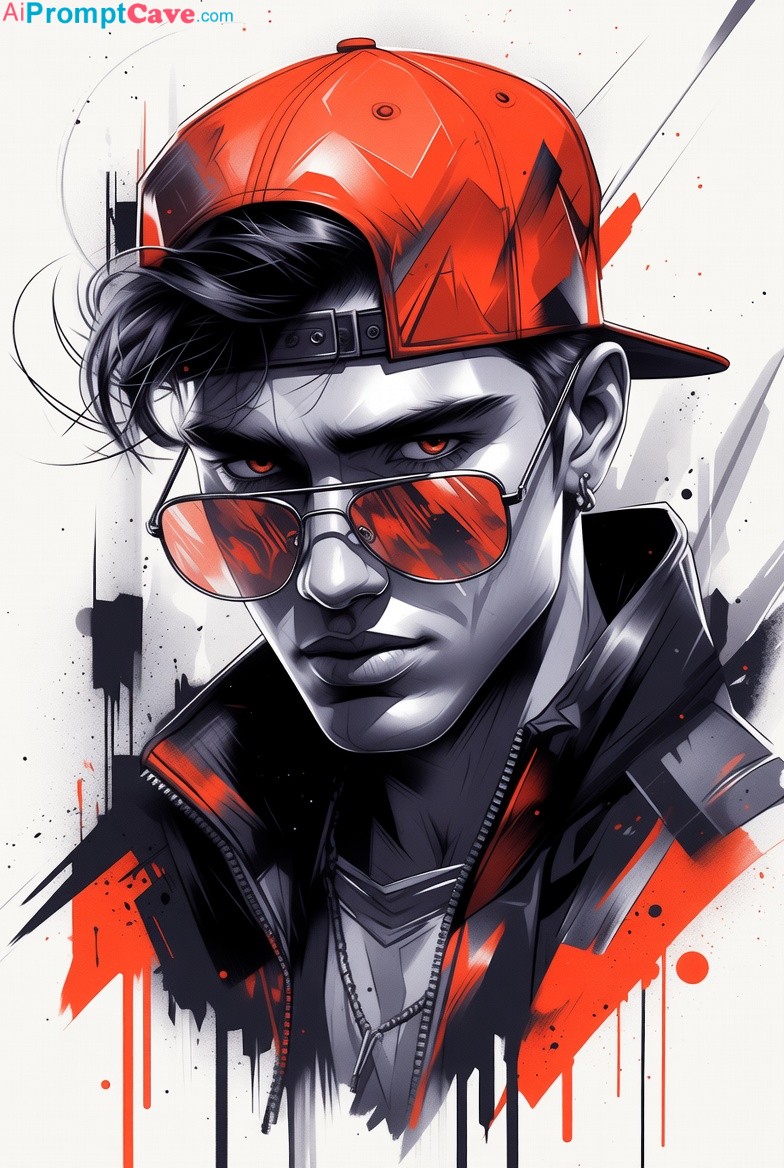 Graphic Novel Character - Stylish Handsome Young Man - black, white, and bright red color - Free Ai Image Prompt