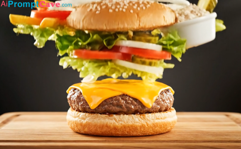 aiPromptCave.com : Build Burger with Ai for Restaurant Ads Free ai video prompt