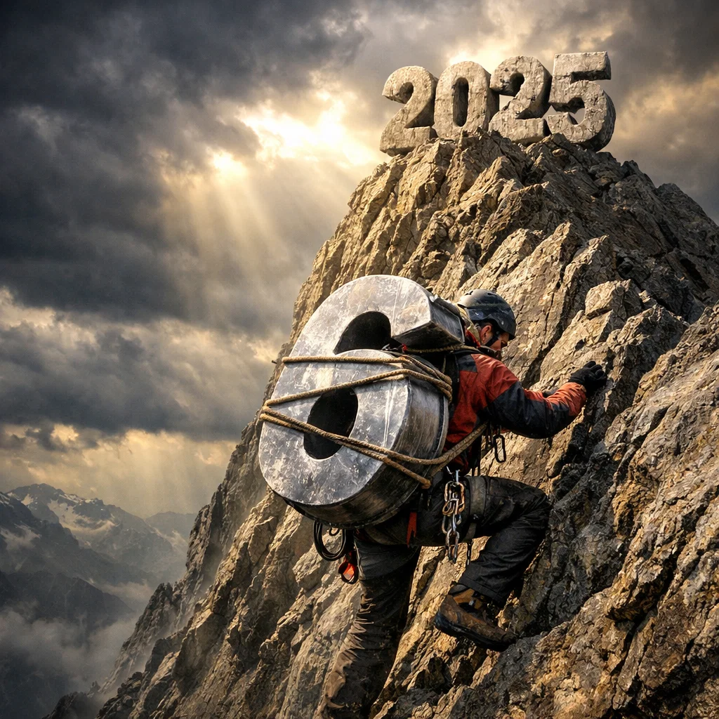 free ai image prompt man climbing a mountain for the new year