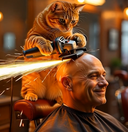 orange cat barber ai free video prompt