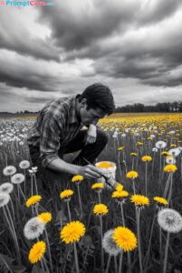 Create a Man in a Surreal Artistic World Coloring Yellow Flowers - Free Ai Prompt Library Create a Man Engaged in a Surreal, Artistic Act of Coloring Yellow Flowers - Free Ai Prompt Library