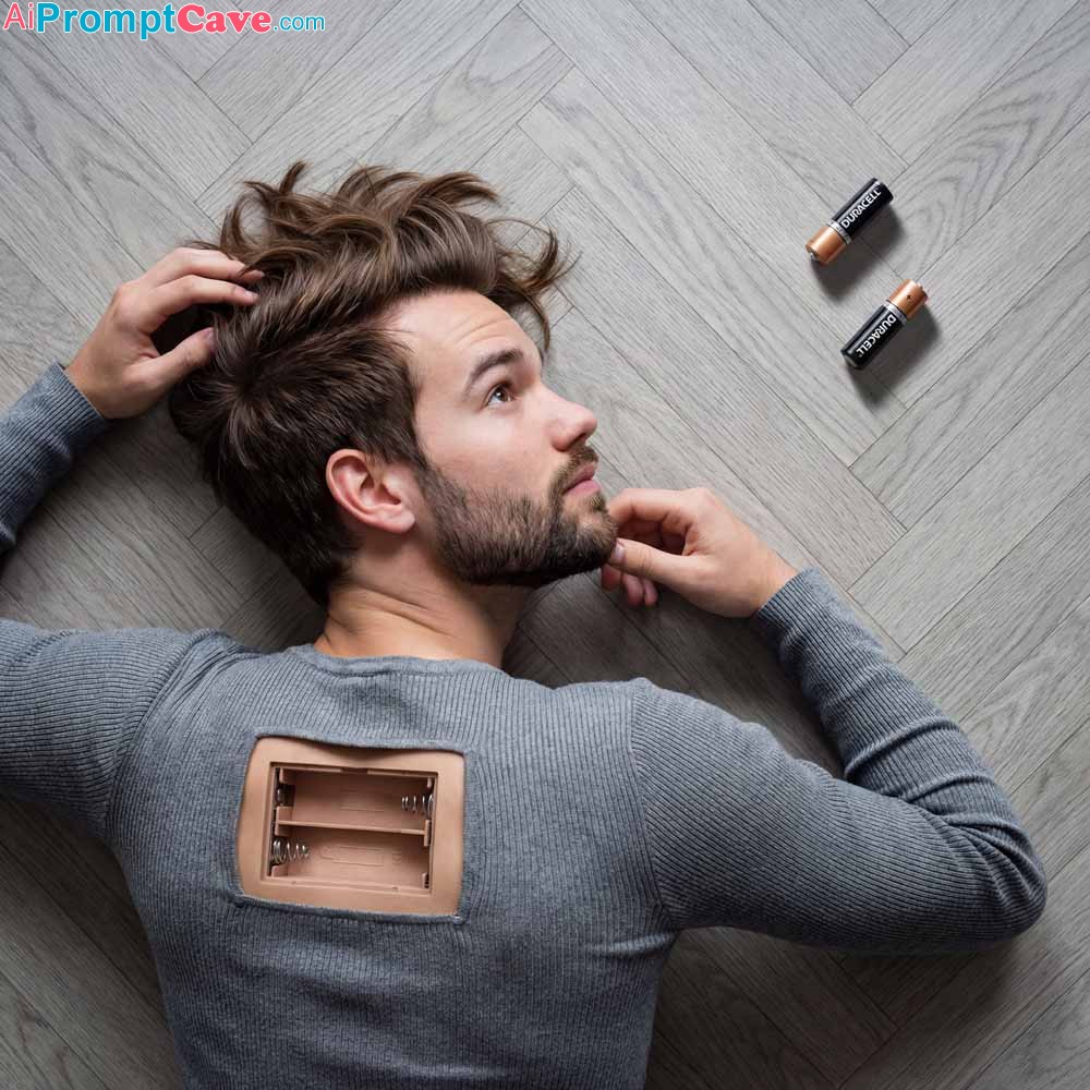 Create an Image of you as a Surreal Human Battery Concept - Free Ai Prompt Library Human Battery Flat Lay