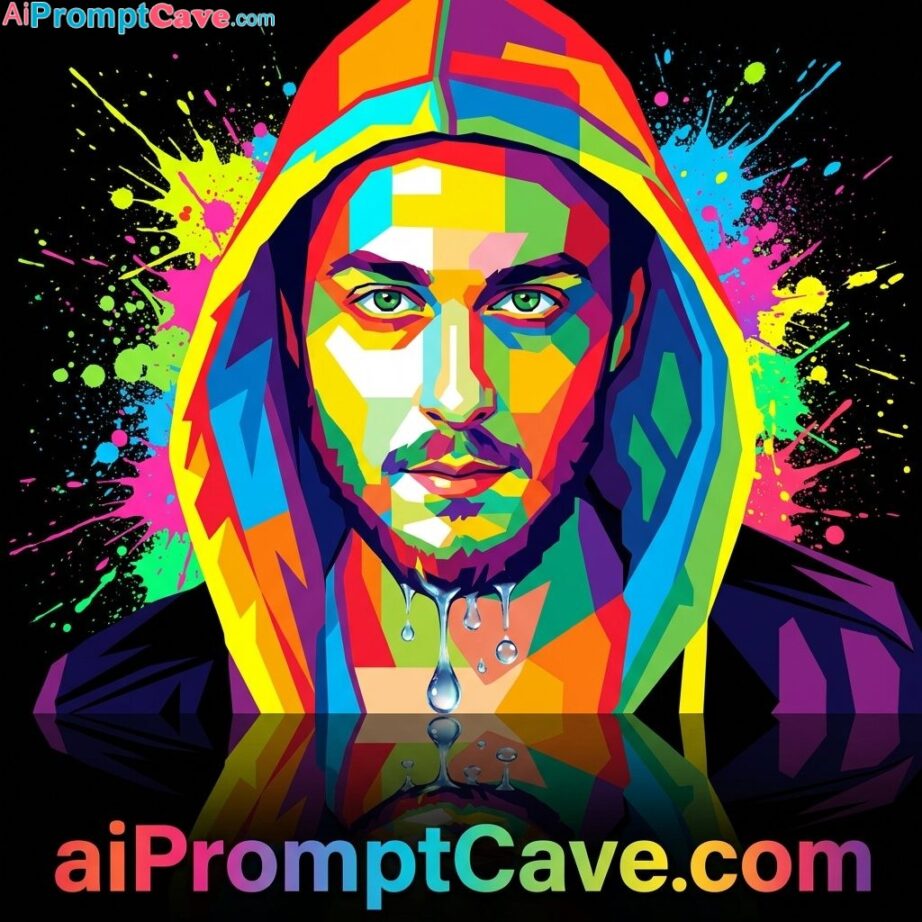 Create your photo as WPAP Pop Art Portrait with Graffiti Splashes and Surreal Reflection – Free Ai Prompt Create your photo as WPAP Pop Art Portrait with Graffiti Splashes and Surreal Reflection - Free Ai Prompt