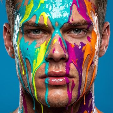 Expressive Artistic Colorful Portrait with Vibrant Paint - Free Ai Prompt