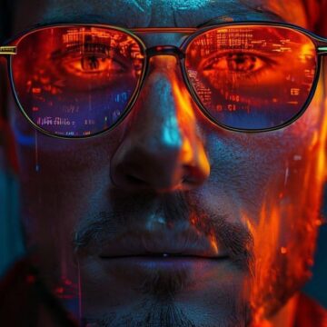 Extreme Close-Up Portrait of yourself with Neon Data Projection - Free Ai Prompts