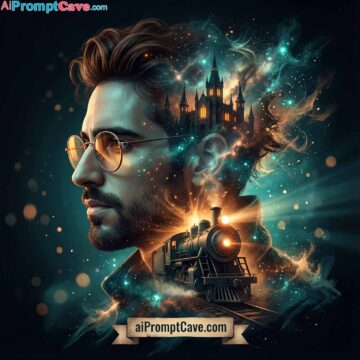 How to Create a Striking surreal double-exposure artwork of your photo with the gothic fortress and steam locomotive concept - Free Ai Prompt Gothic Steam Double Exposure