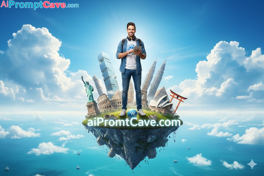 How to Create ad of you as a Traveler Exploring the World on a Floating Globe - Free Ai Prompt