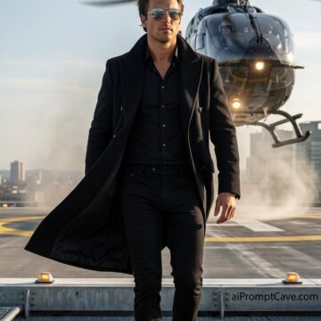 How to Design Cinematic Rooftop Helicopter Scene of yourself - Free Ai Prompt