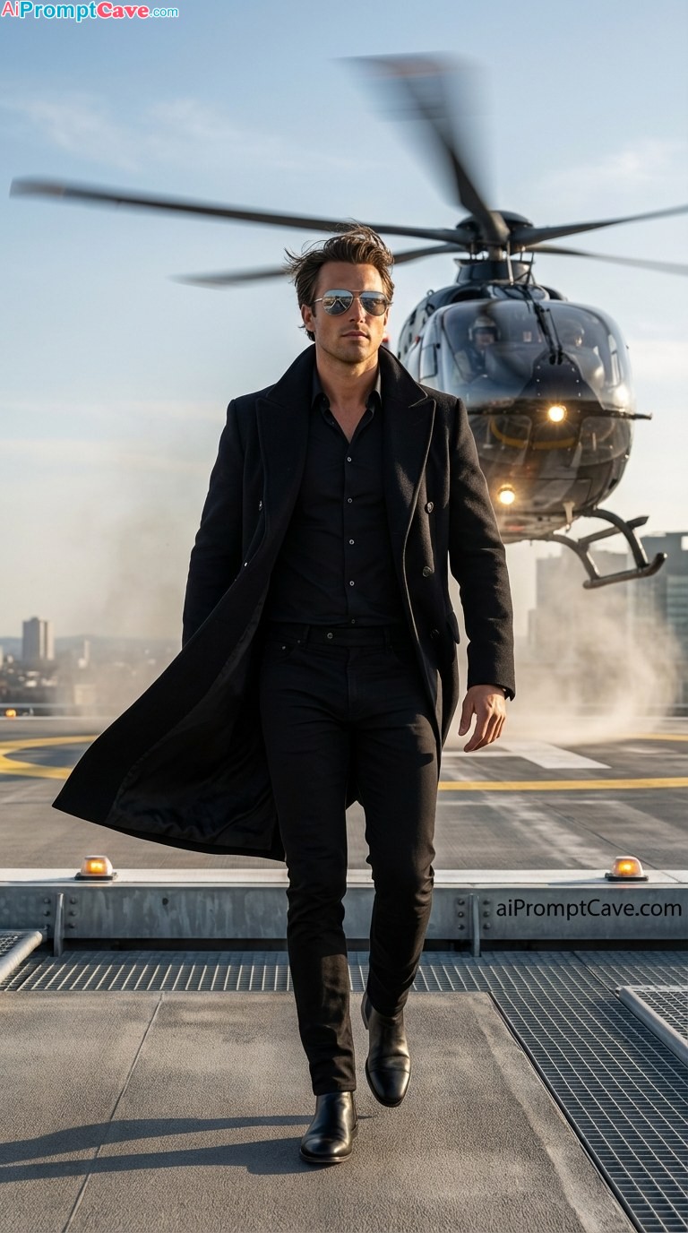 How to Design Cinematic Rooftop Helicopter Scene of yourself - Free Ai Prompt