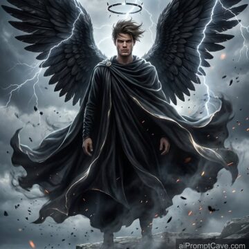 How to Design Dark Angel Portrait of yourself as Epic Celestial Figure on Stormy Cliff - Free Ai Prompt
