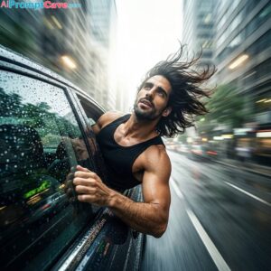 How to Make your image as Person Leaning Dramatically out of The Passenger Car Window