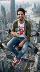 How to Take a Picture Sitting on a Flying Drone Above the City - Free Ai Prompt