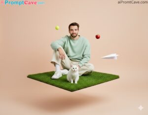 How to Take a photo of you and a cat in a studio photography scene - Free Ai Prompt Library