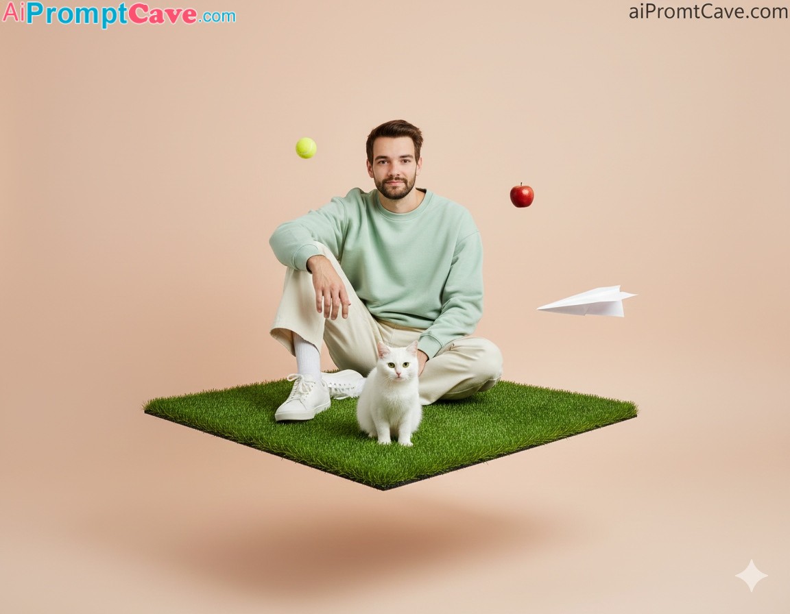 How to Take a photo of you and a cat in a studio photography scene - Free Ai Prompt Library