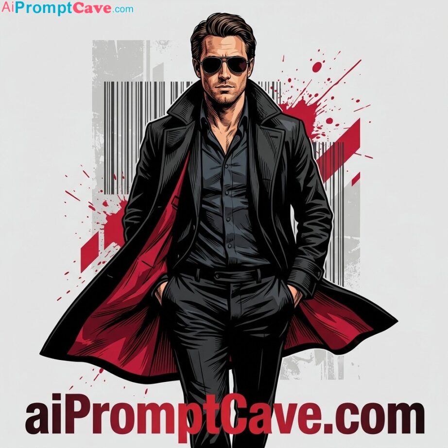 How to Turn your Photo into Cinematic Vector Noir Poster of Confident Man | Stylized Graphic Illustration – Free Ai Prompt