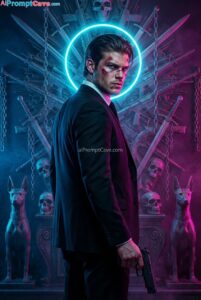 How to turn your Photo as Neon-Noir Cinematic Movie Poster with Halo & Gothic Shrine - Free Ai Prompt