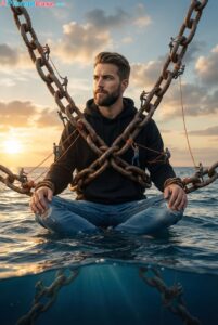 Make your photo as a Man Bound by Chains on the Ocean – Emotional Surreal Cinematic Fantasy Artwork - Free Ai Prompt
