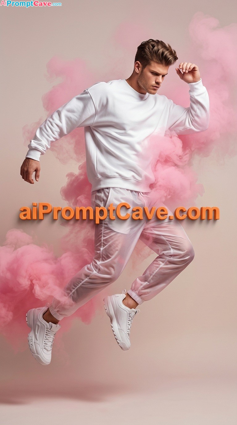 Marketing Ad Creative - Be in a High-Fashion Sportswear Editorial – Mid-Air Motion with Pink Energy - Free Ai Prompt