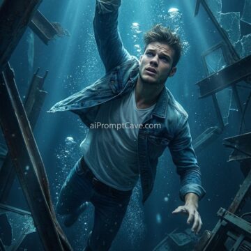 Put your Image in Cinematic Underwater Disaster Scene – Man Struggling Toward the Light - Free Ai Prompt