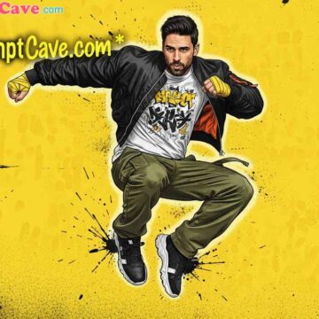 Turn Your Photo into a High-Energy Street Fashion Poster – Mid-Air Jump Pose, Urban Comic-Style 8K