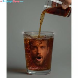 Your Photo on a Tea Sculpture Portrait – Surreal Human Face in Amber Liquid - Free Ai Prompt