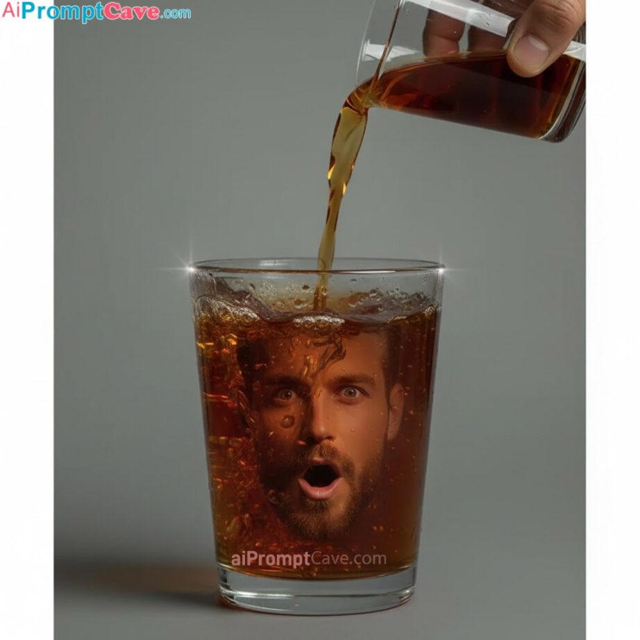 Your Photo on a Tea Sculpture Portrait – Surreal Human Face in Amber Liquid – Free Ai Prompt Your Photo on a Tea Sculpture Portrait – Surreal Human Face in Amber Liquid - Free Ai Prompt