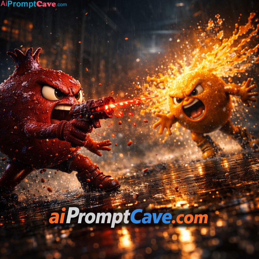 Epic Cinematic 3D Fruit Battle Pomegranate vs Orange - Free Ai Prompt