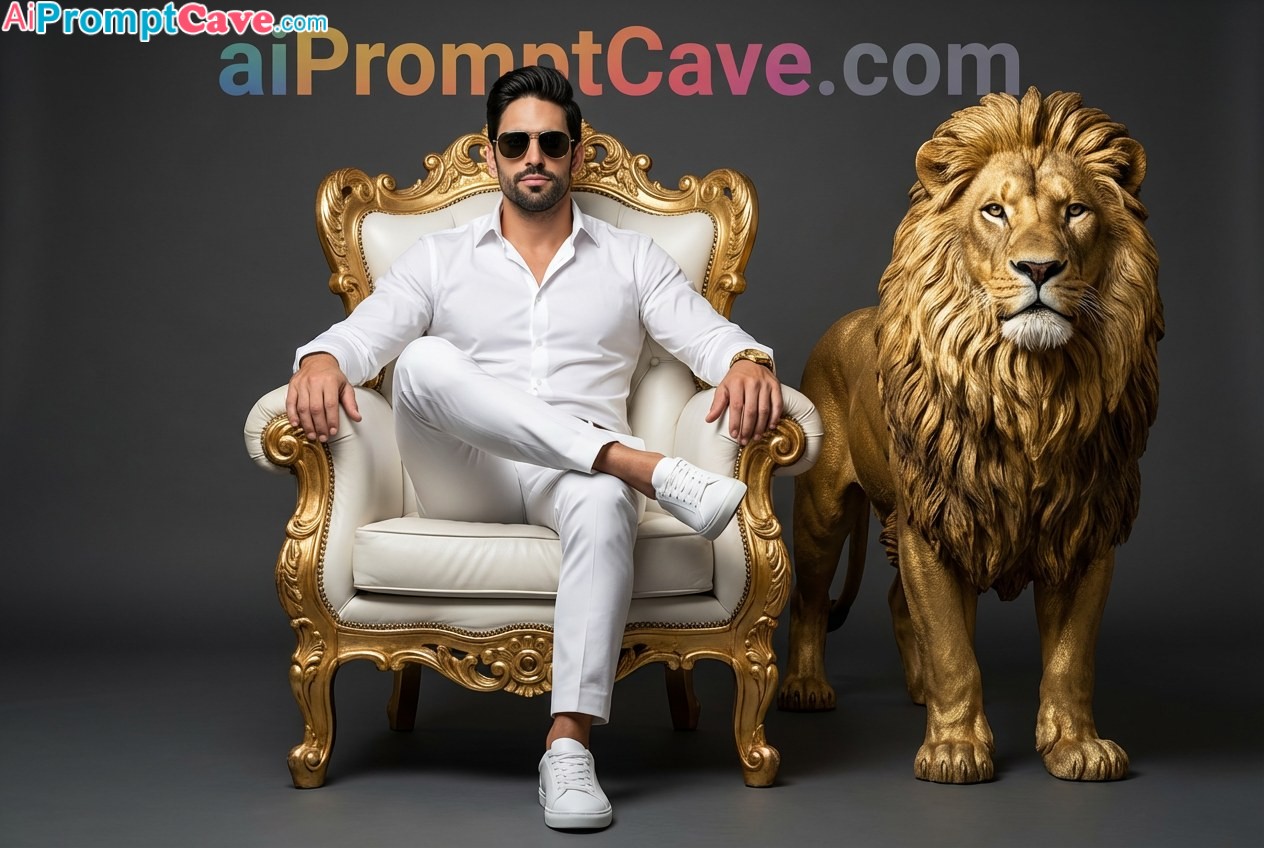 How to Turn your image into Luxury Throne Portrait with Lion Statue in Ultra-Realistic 8K - Free Ai Prompt
