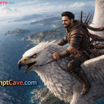 How to make your image as an Epic Warrior Riding a White Griffin Above a Mediterranean Coast Hyper-Realistic Fantasy Scene - Free Ai prompt