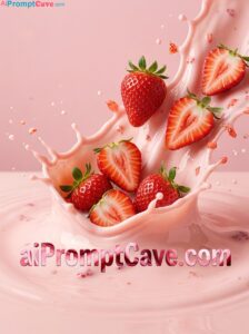 Marketing Ad Prompt Splashing into Creamy Strawberry Juice - Free Ai Prompt