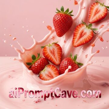 Marketing Ad Prompt Splashing into Creamy Strawberry Juice - Free Ai Prompt