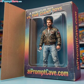 Miniature Man vs Giant Toys – Hyper-Realistic Vintage Action Figure Portrait - Free Ai Prompt