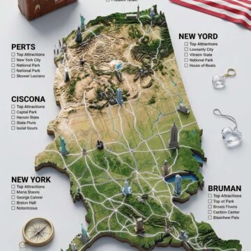 3D Travel Guide Infographic Poster Design USA Style Country Map - Free Ai Prompt