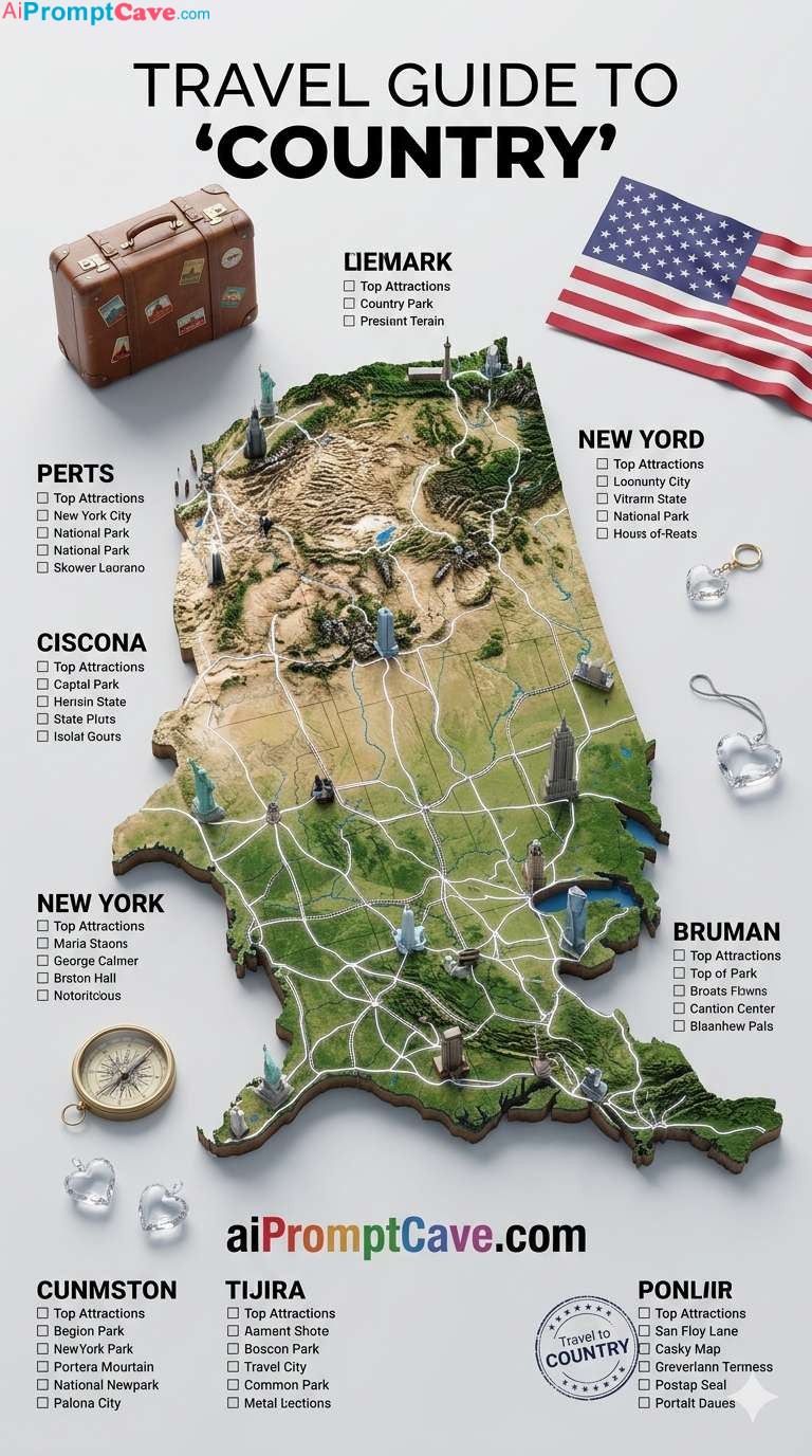 3D Travel Guide Infographic Poster Design USA Style Country Map - Free Ai Prompt