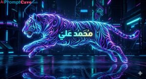 Arabic Futuristic Neon Tiger Calligraphy Cyberpunk Digital Art - Free Ai Prompt Arabic Futuristic Neon Tiger Calligraphy Cyberpunk Digital Art - Free Ai Prompt