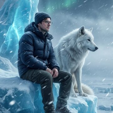 Arctic Glacier Man with Giant Wolf - Free Ai Prompt
