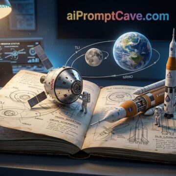 Artemis II Rocket Launch Mission Diorama Journal Cinematic Scene Using Free Ai Prompt