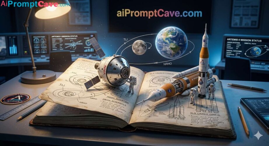 Artemis II Rocket Launch Mission Diorama Journal Cinematic Scene – Free Ai Prompt Artemis II Rocket Launch Mission Diorama Journal Cinematic Scene Using Free Ai Prompt