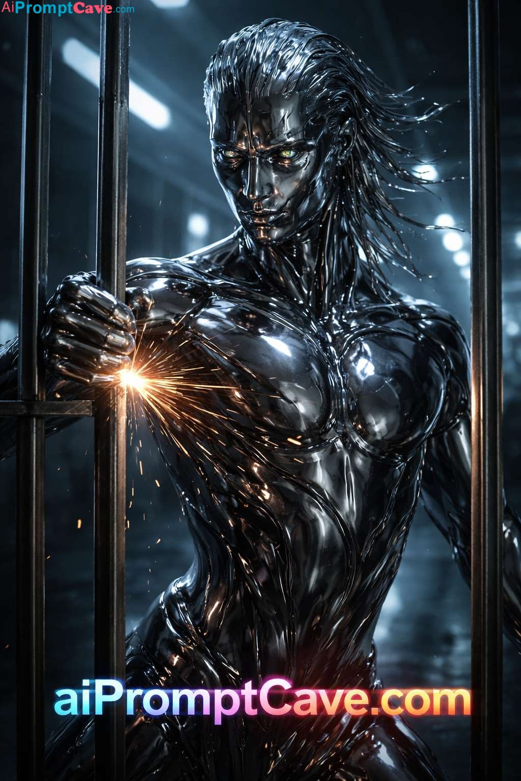 Chrome Liquid Metal Robot - Dark Sci-fi Cinematic Style - Free Ai Prompt