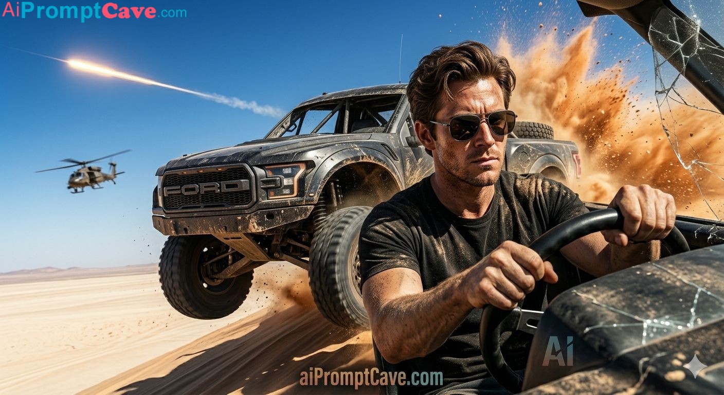 Cinematic Desert Trophy Truck Action Scene - Free Ai Prompt