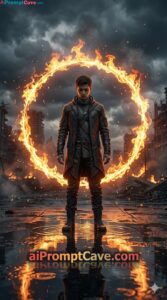 Cinematic Fire Halo Portrait – Apocalyptic Fantasy Man Scene Prompt - Free Ai Image Prompt