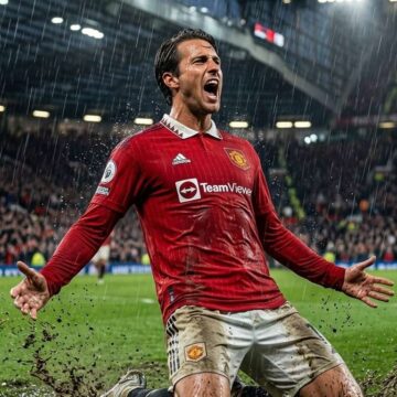 Cinematic footballer sliding in rain, dramatic lights, ultra-realistic 916 action scene with intense emotion.